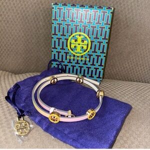 Tory Burch Logo Double Wrap Bracelet. Dust Bag & Gift Box. Pink, Yellow Ombré.